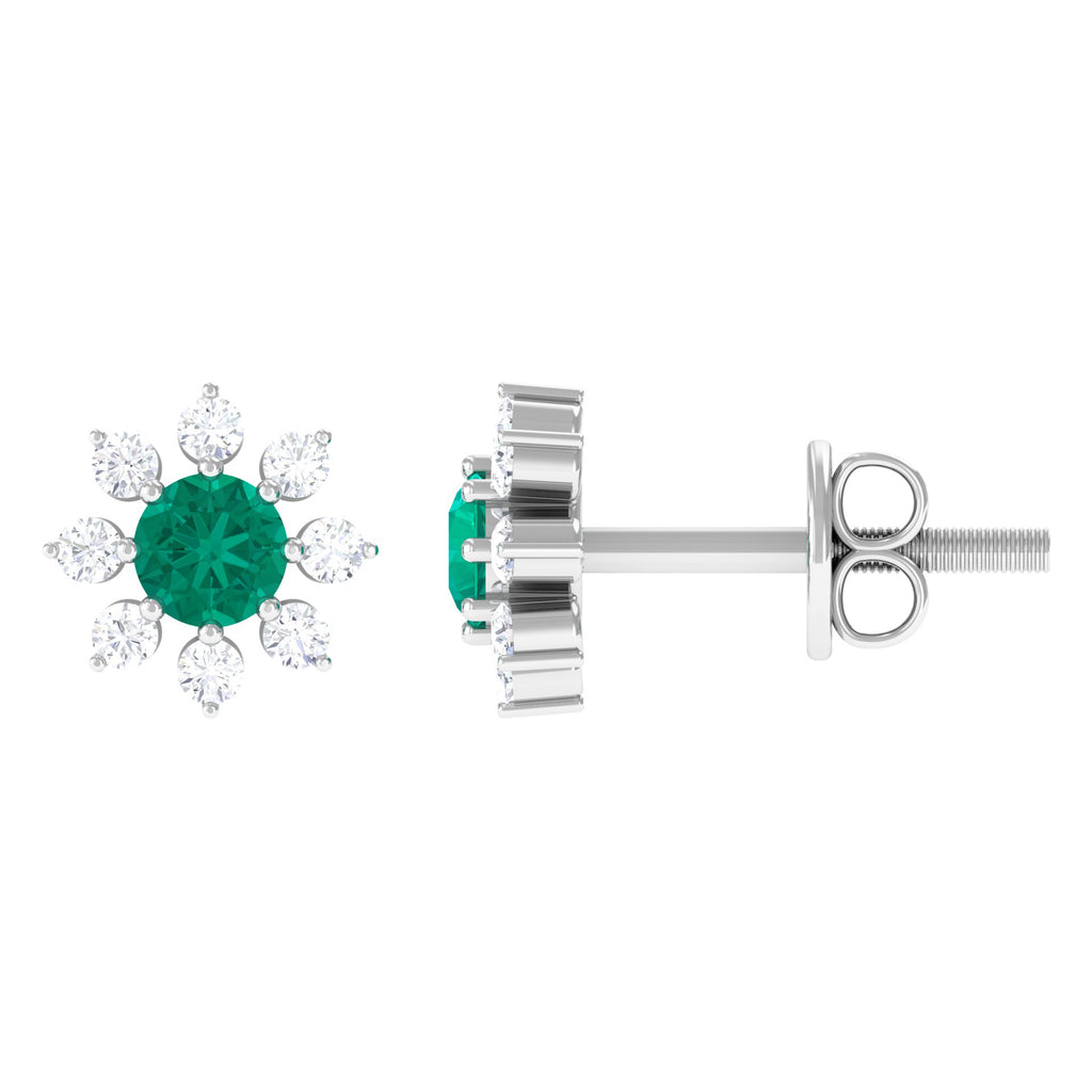 1/2 CT Statement Emerald and Diamond Floral Stud Earrings Emerald - ( AAA ) - Quality - Rosec Jewels