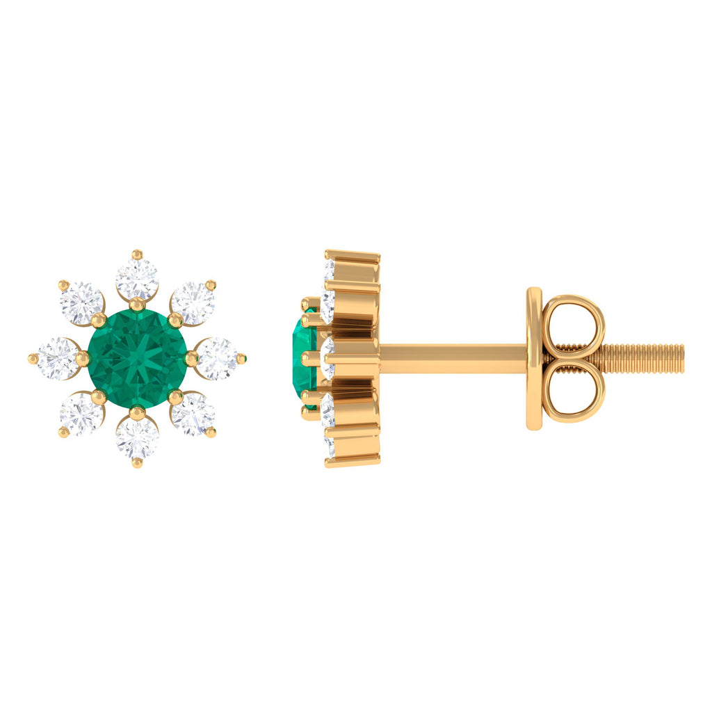1/2 CT Statement Emerald and Diamond Floral Stud Earrings Emerald - ( AAA ) - Quality - Rosec Jewels