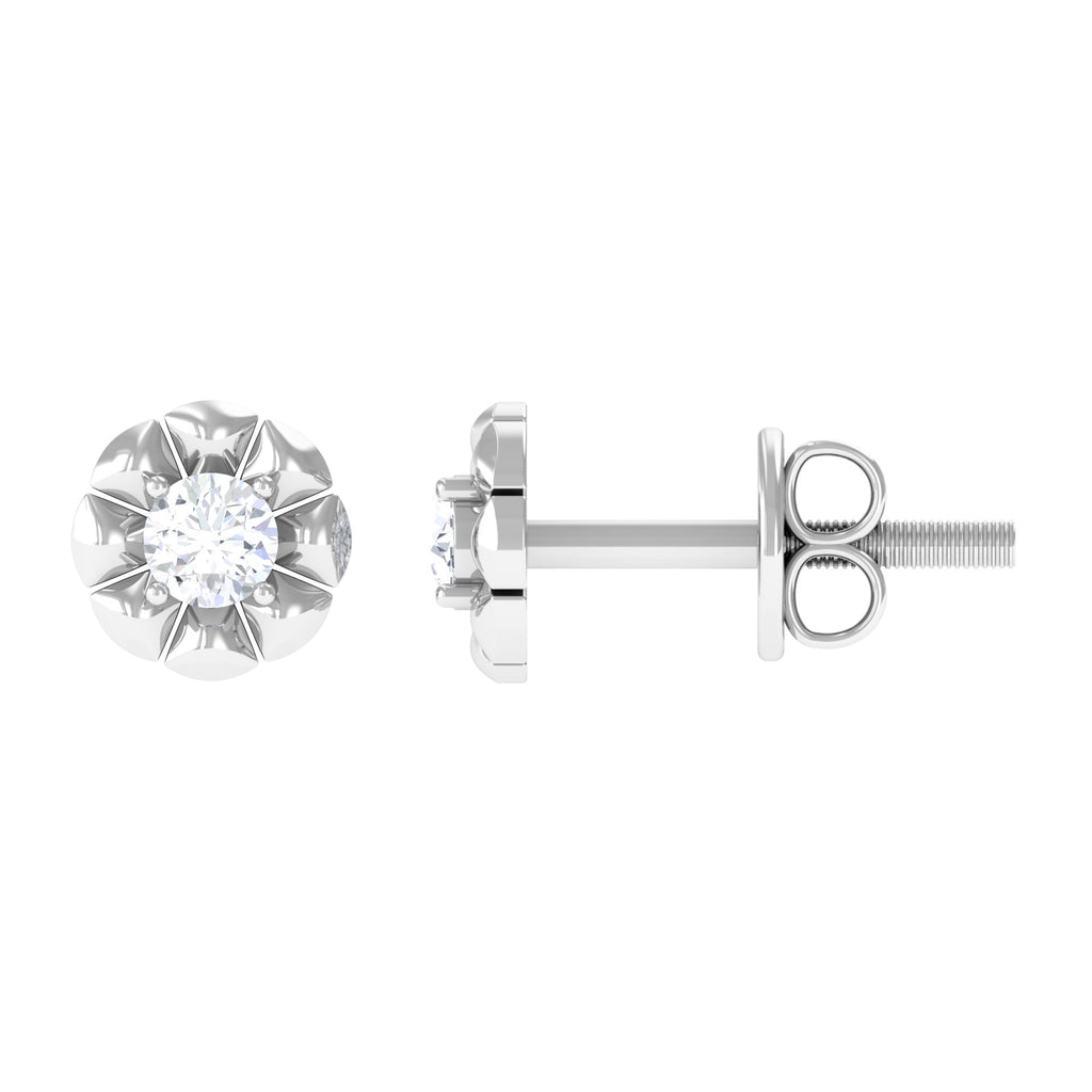 Round Cut Diamond Floral Stud Earrings in Prong Setting Diamond - ( HI-SI ) - Color and Clarity - Rosec Jewels