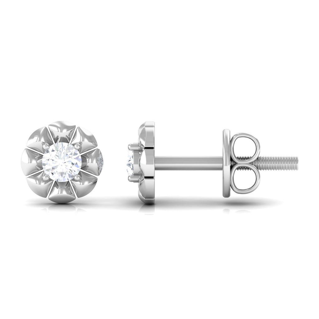 Round Cut Diamond Floral Stud Earrings in Prong Setting Diamond - ( HI-SI ) - Color and Clarity - Rosec Jewels