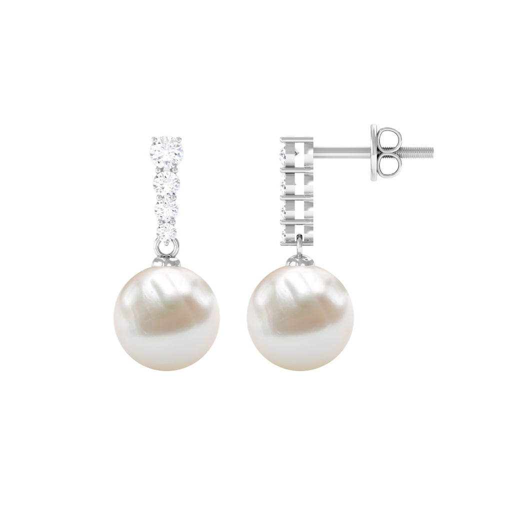 15.25 CT Freshwater Pearl Simple Drop Earrings with Diamond Freshwater Pearl - ( AAA ) - Quality - Rosec Jewels