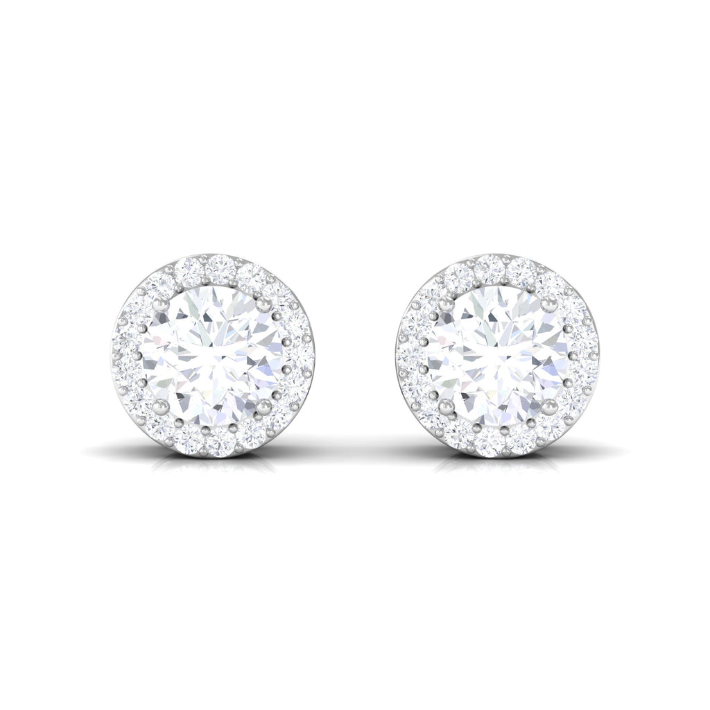 3 CT Certified Moissanite Minimal Stud Earrings with Halo in Gold Moissanite - ( D-VS1 ) - Color and Clarity - Rosec Jewels
