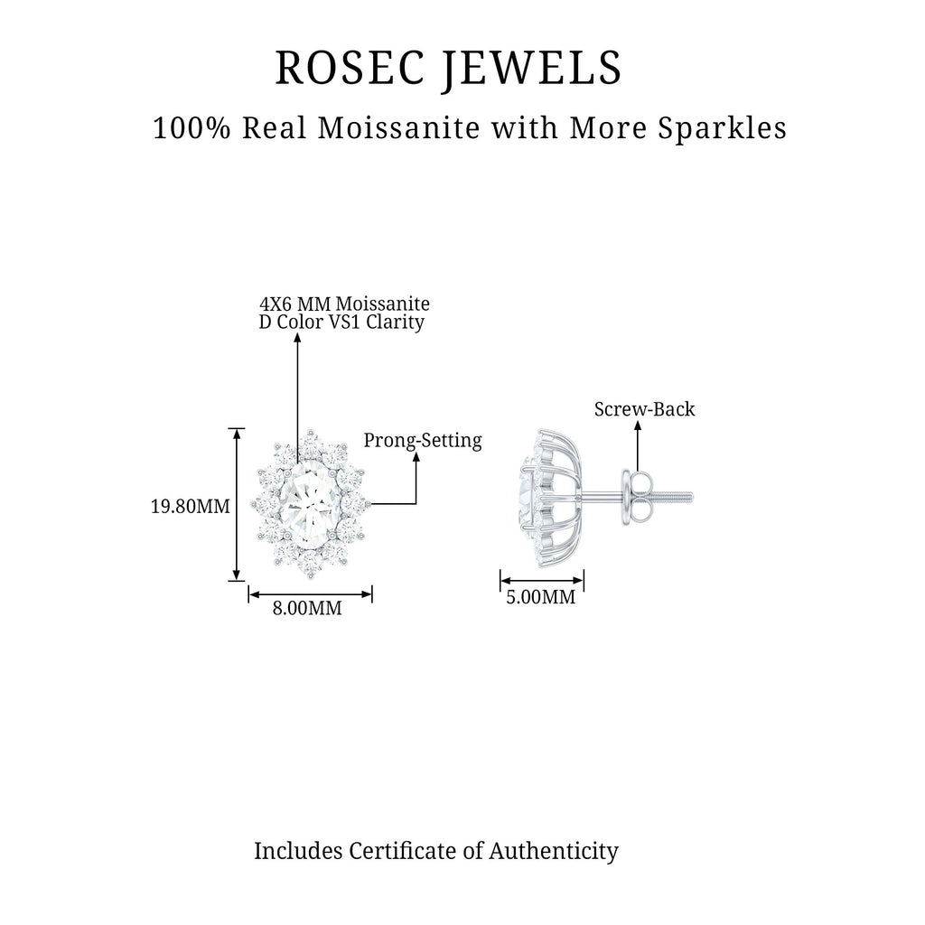 1.50 CT Certified Moissanite Gold Stud Earrings with Halo Moissanite - ( D-VS1 ) - Color and Clarity - Rosec Jewels