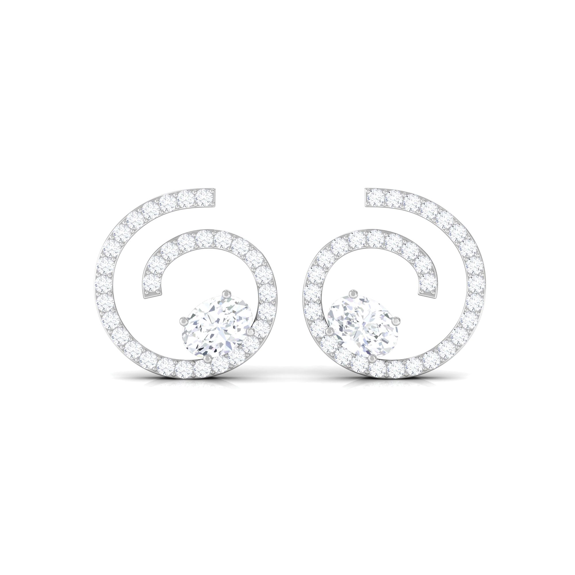 0.75 CT Certified Moissanite Swirl Stud Earrings in Gold Moissanite - ( D-VS1 ) - Color and Clarity - Rosec Jewels