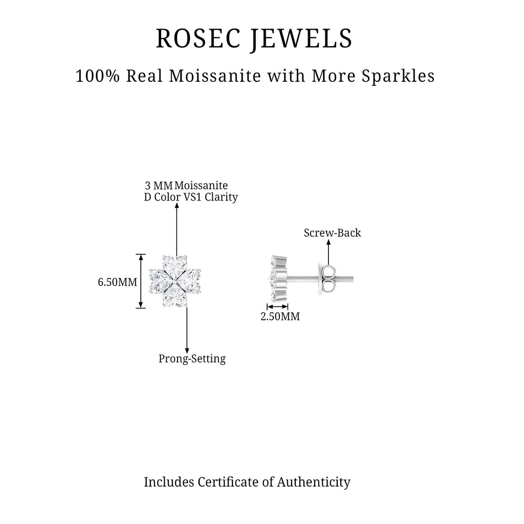 1 CT Heart Shape Moissanite Flower Stud Earrings Moissanite - ( D-VS1 ) - Color and Clarity - Rosec Jewels