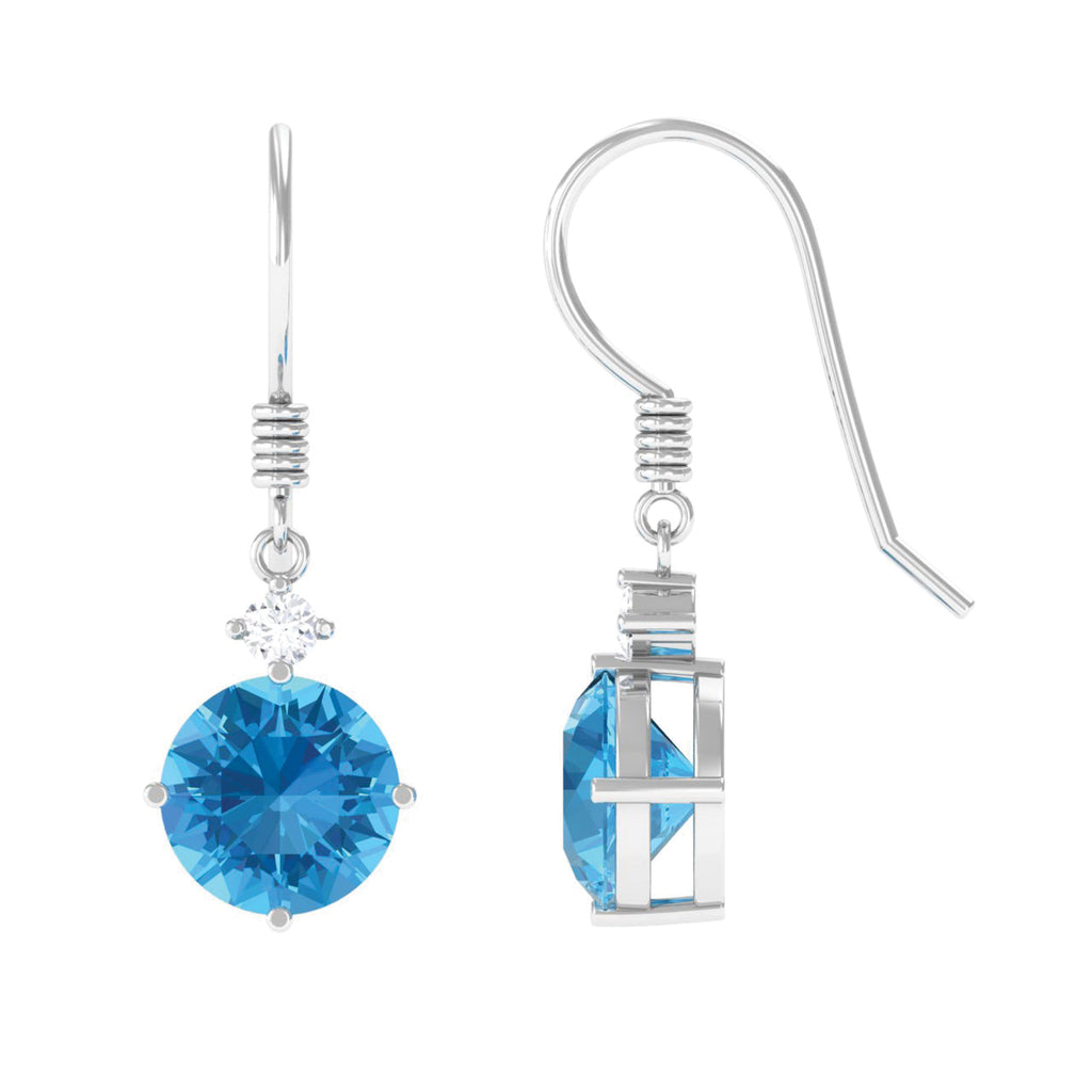 Swiss Blue Topaz and Moissanite Drop Earrings with Fish Hook Swiss Blue Topaz - ( AAA ) - Quality - Rosec Jewels