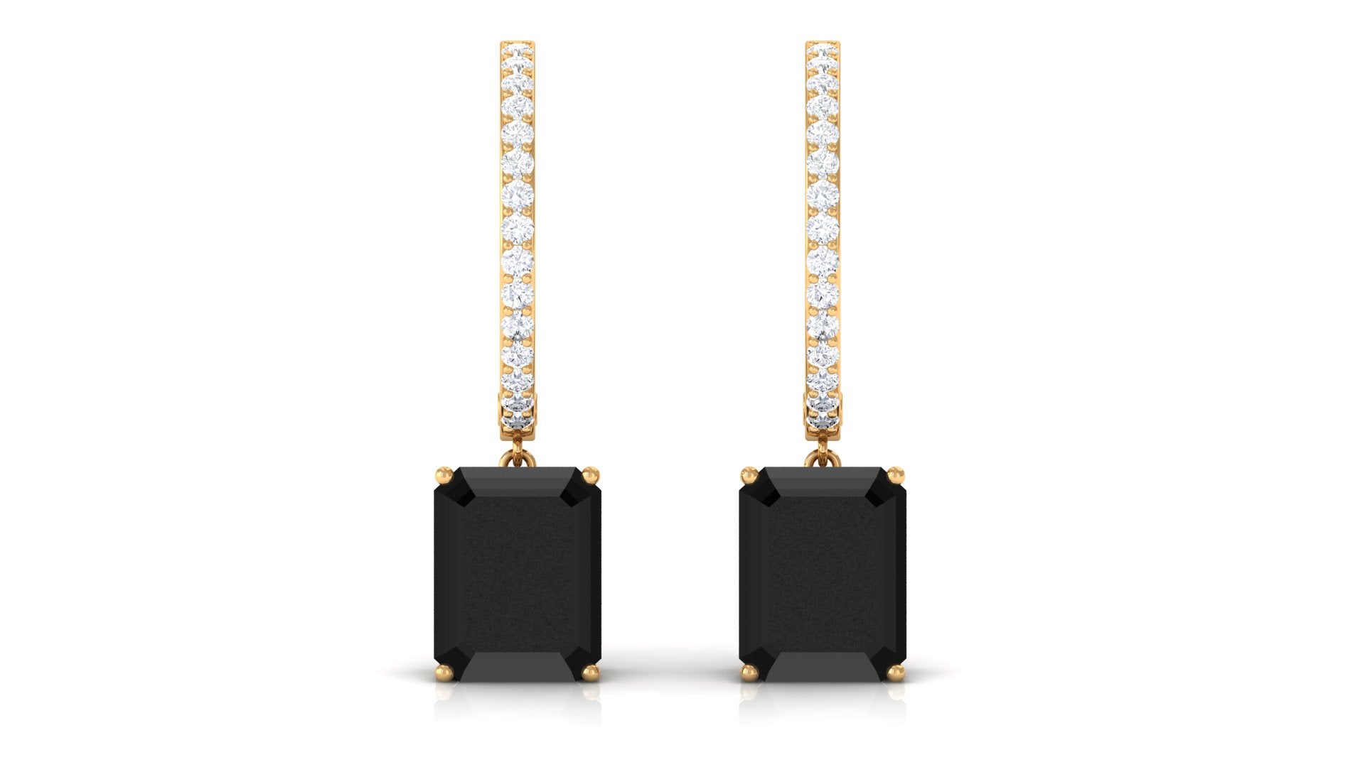 Emerald Cut Black Onyx Drop Hoop Earrings Black Onyx - ( AAA ) - Quality - Rosec Jewels