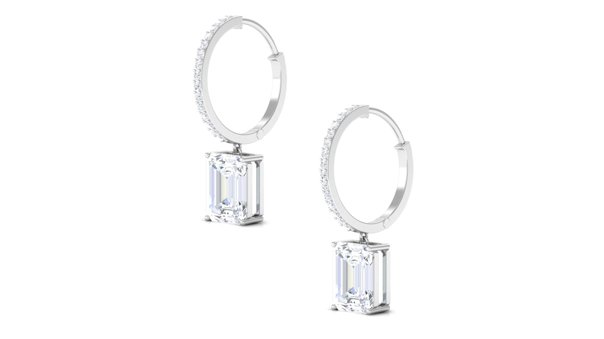 Emerald Cut Moissanite Drop Hoop Earrings Moissanite - ( D-VS1 ) - Color and Clarity - Rosec Jewels