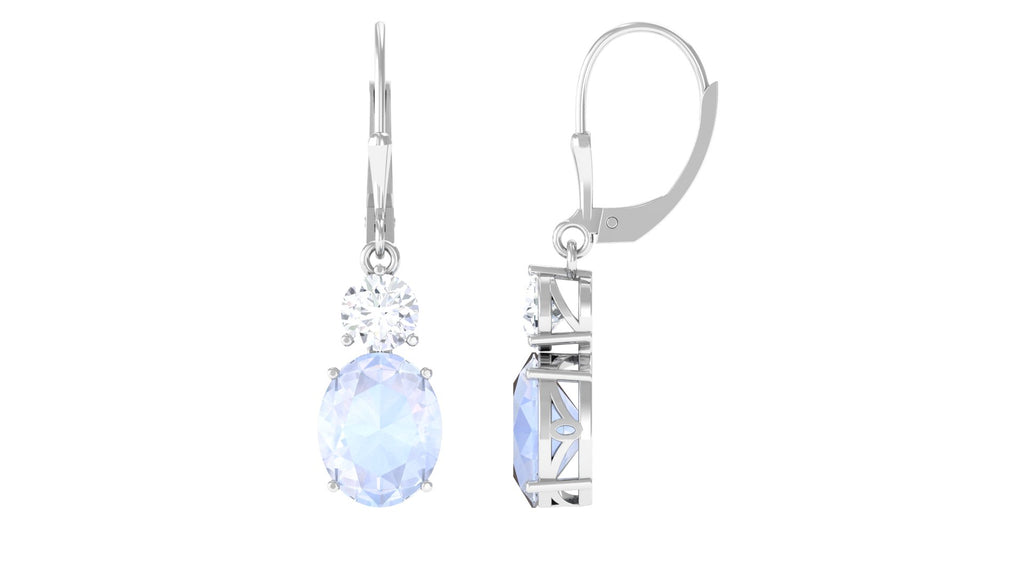 Natural Moonstone Drop Dangle Earrings With Leverback Moonstone - ( AAA ) - Quality - Rosec Jewels