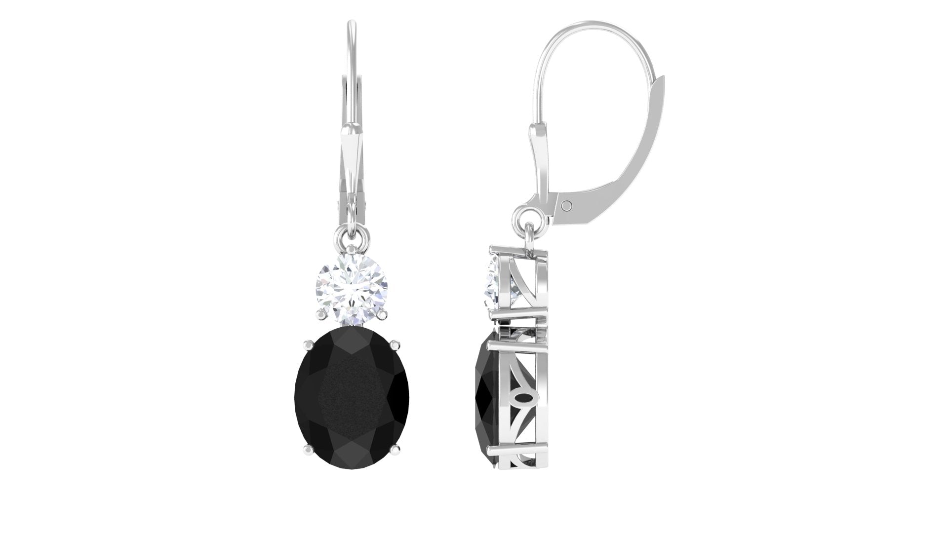 Natural Certified Black Onyx Leverback Drop Earrings With Moissanite Black Onyx - ( AAA ) - Quality - Rosec Jewels