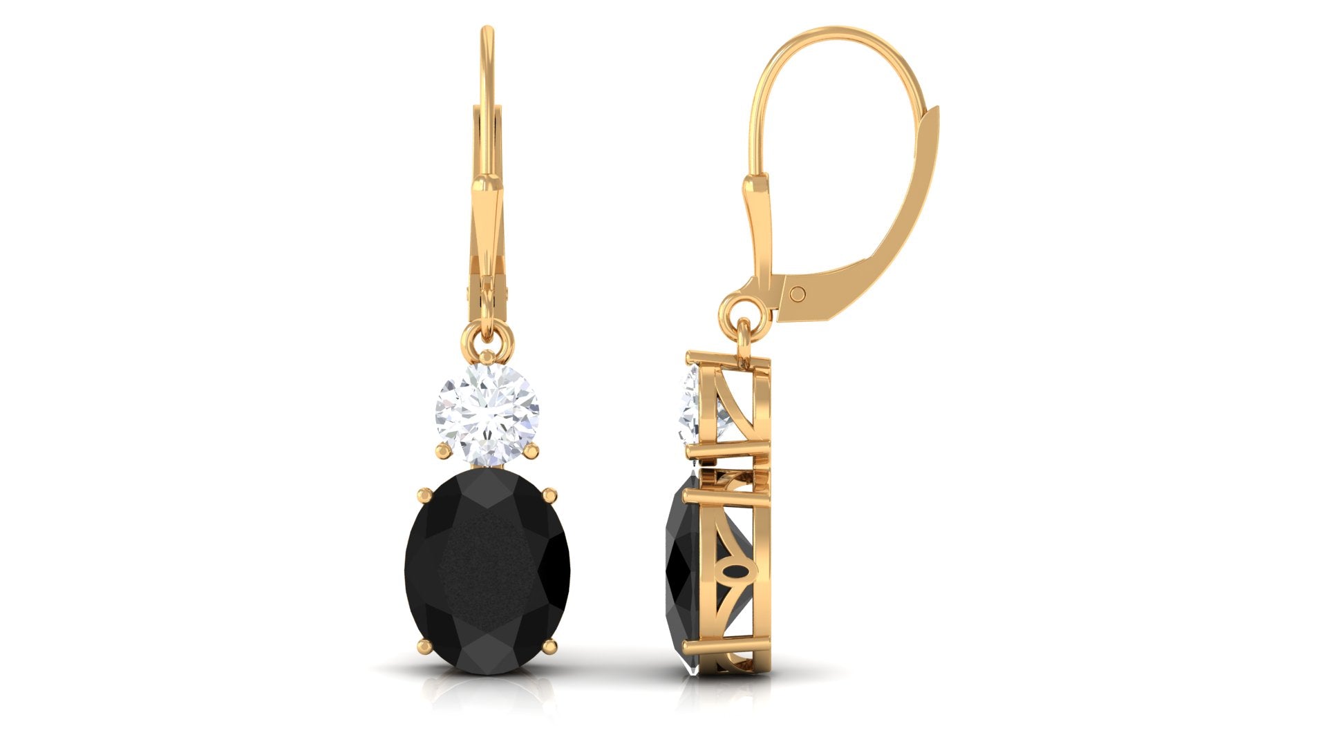 Natural Certified Black Onyx Leverback Drop Earrings With Moissanite Black Onyx - ( AAA ) - Quality - Rosec Jewels