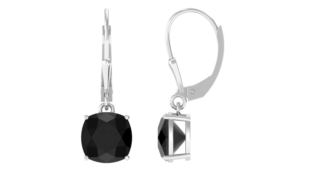 Cushion Cut Black Spinel Lever Back Earrings Black Spinel - ( AAA ) - Quality - Rosec Jewels