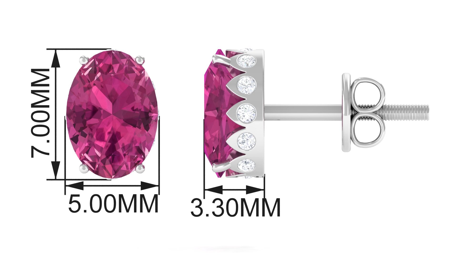 Pink Tourmaline Oval Stud Earrings with Diamond Pink Tourmaline - ( AAA ) - Quality - Rosec Jewels