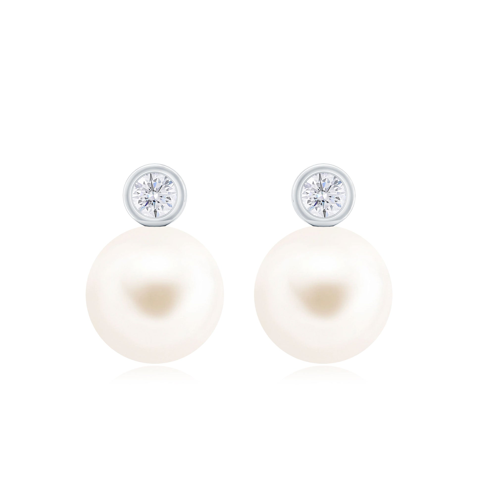 Elegant Freshwater Pearl Earrings with Diamond Freshwater Pearl - ( AAA ) - Quality - Rosec Jewels