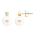 Elegant Freshwater Pearl Earrings with Diamond Freshwater Pearl - ( AAA ) - Quality - Rosec Jewels