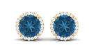 London Blue Topaz Stud Earrings with Diamond Halo London Blue Topaz - ( AAA ) - Quality - Rosec Jewels