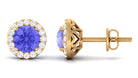 Real Tanzanite Halo Stud Earrings with Dimaond Tanzanite - ( AAA ) - Quality - Rosec Jewels