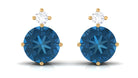 London Blue Topaz Solitaire Stud Earrings with Diamond London Blue Topaz - ( AAA ) - Quality - Rosec Jewels