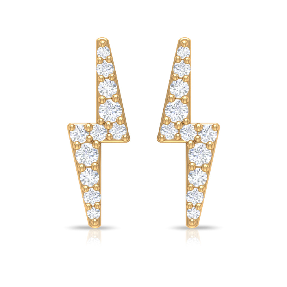 Natural Diamond Thunderbolt Stud Earrings in Gold Diamond - ( HI-SI ) - Color and Clarity - Rosec Jewels