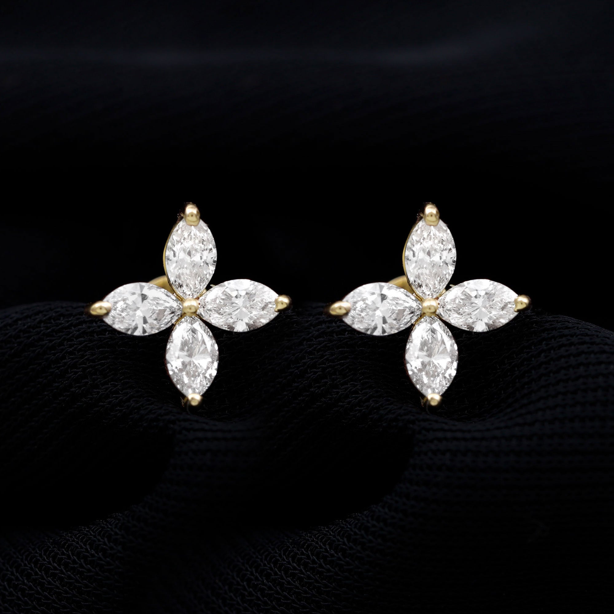 Marquise Shape Moissanite Flower Stud Earrings Moissanite - ( D-VS1 ) - Color and Clarity - Rosec Jewels