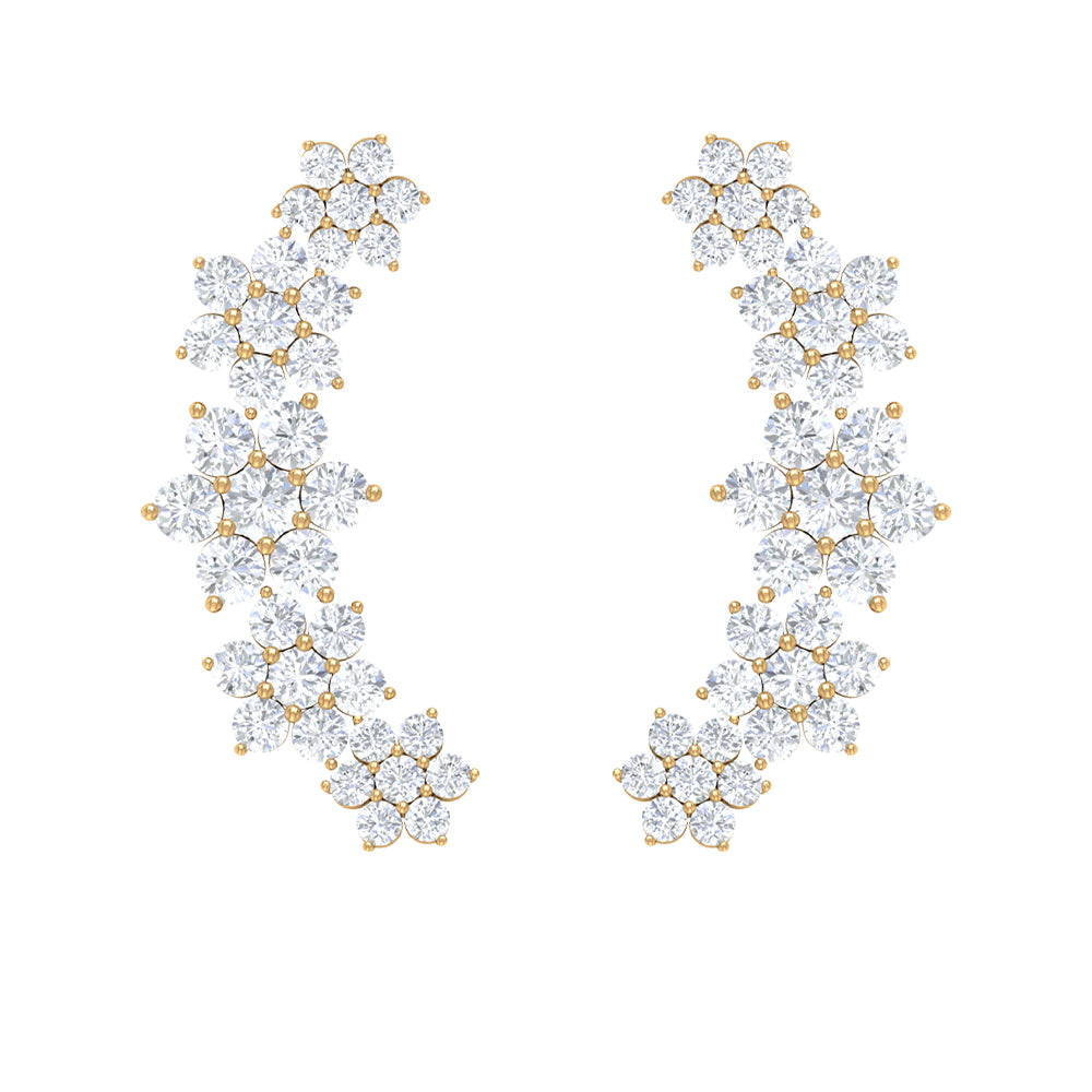Nature Inspired Floral Diamond Crawler Earrings Diamond - ( HI-SI ) - Color and Clarity - Rosec Jewels