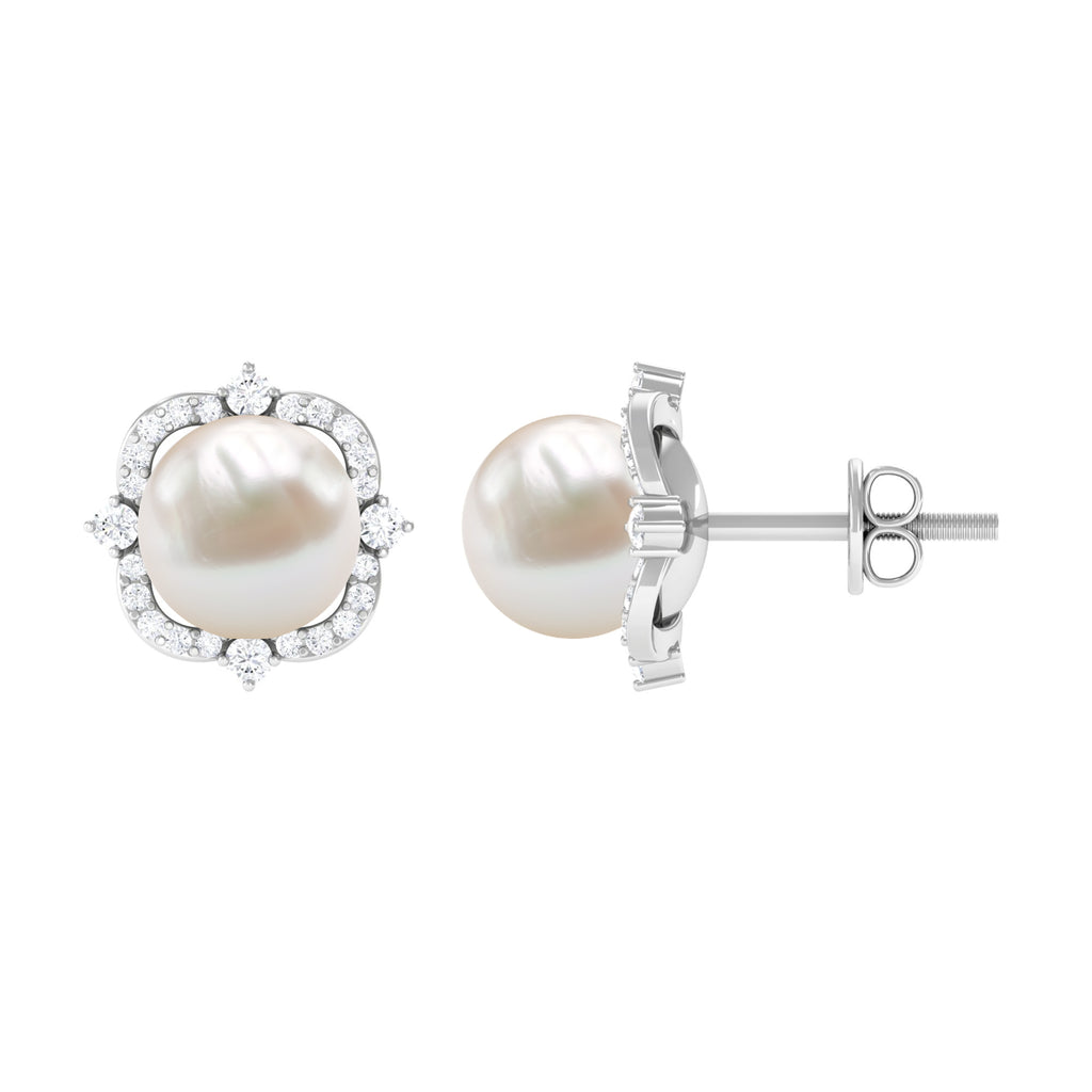 6.50 CT Floral Statement Earrings with Freshwater Pearl and Diamond Accents Freshwater Pearl - ( AAA ) - Quality - Rosec Jewels