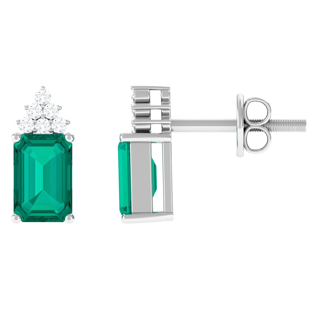 1.50 CT Octagon Cut Emerald Stud Earrings with Diamond Accent Emerald - ( AAA ) - Quality - Rosec Jewels