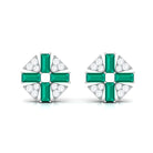 3/4 CT Baguette Cut Emerald and Diamond Contemporary Stud Earrings Emerald - ( AAA ) - Quality - Rosec Jewels