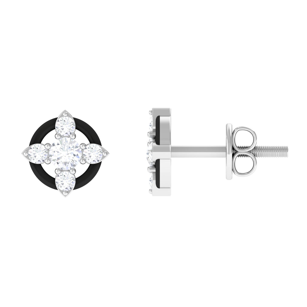 1/4 CT Round Cut Diamond Flower Stud Earrings with Black Enamel Diamond - ( HI-SI ) - Color and Clarity - Rosec Jewels