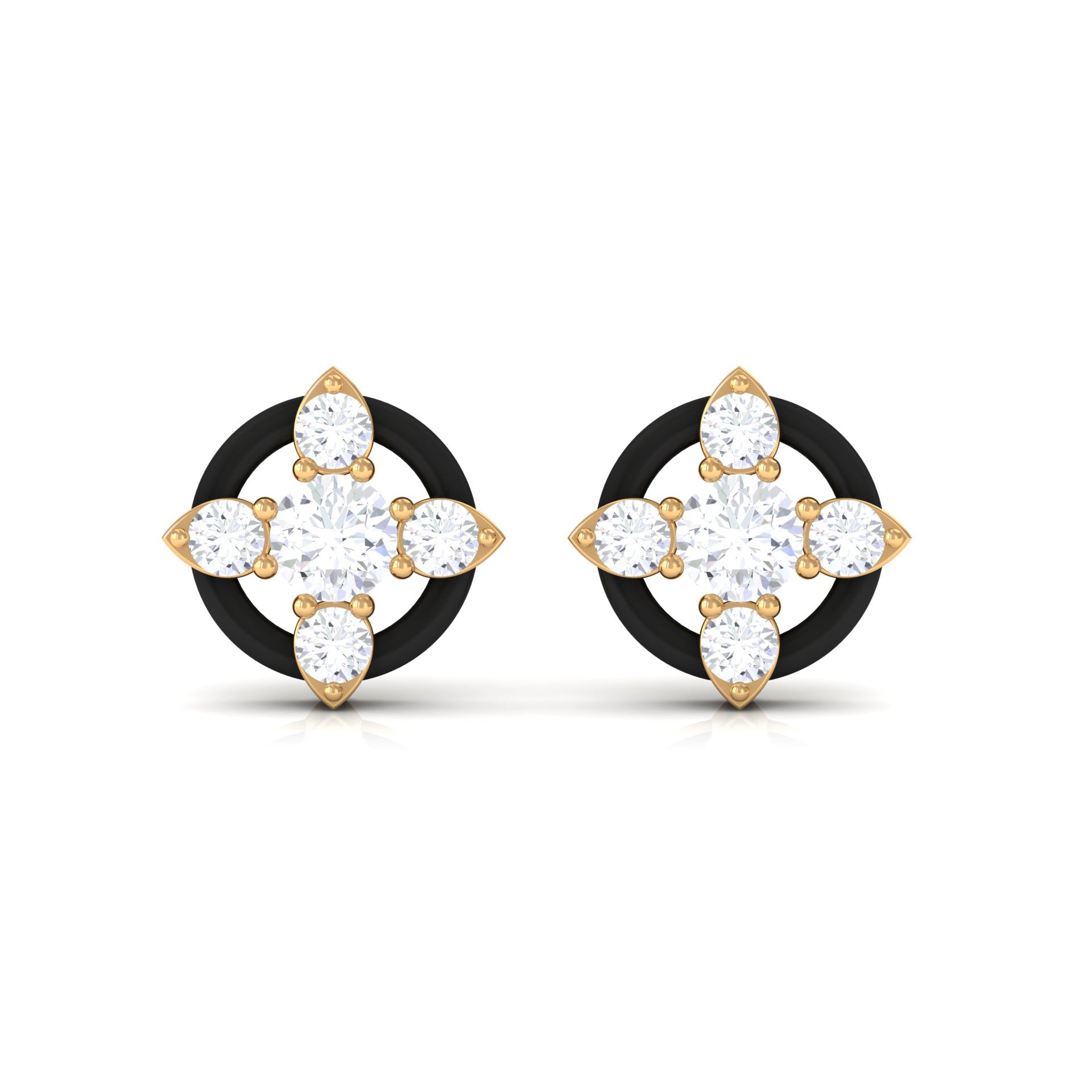 1/4 CT Round Cut Diamond Flower Stud Earrings with Black Enamel Diamond - ( HI-SI ) - Color and Clarity - Rosec Jewels