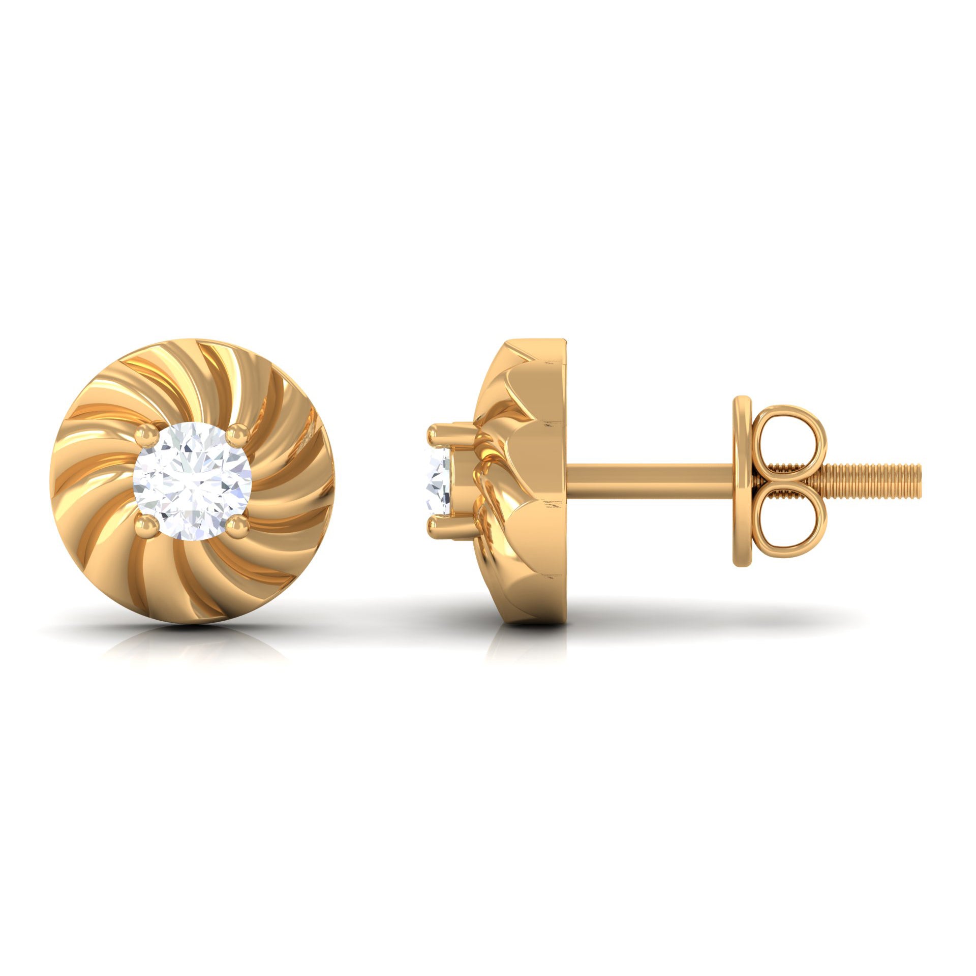 1/4 CT Real Diamond Swirl Gold Stud Earrings Diamond - ( HI-SI ) - Color and Clarity - Rosec Jewels