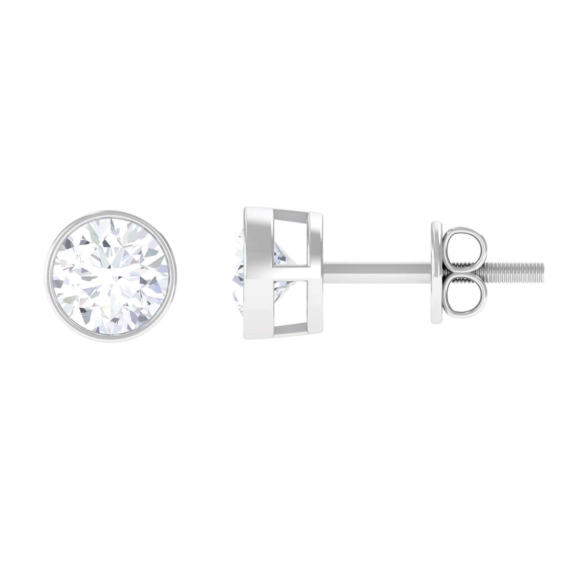 1 CT Certified Moissanite Solitaire Stud Earrings in Bezel Setting Moissanite - ( D-VS1 ) - Color and Clarity - Rosec Jewels