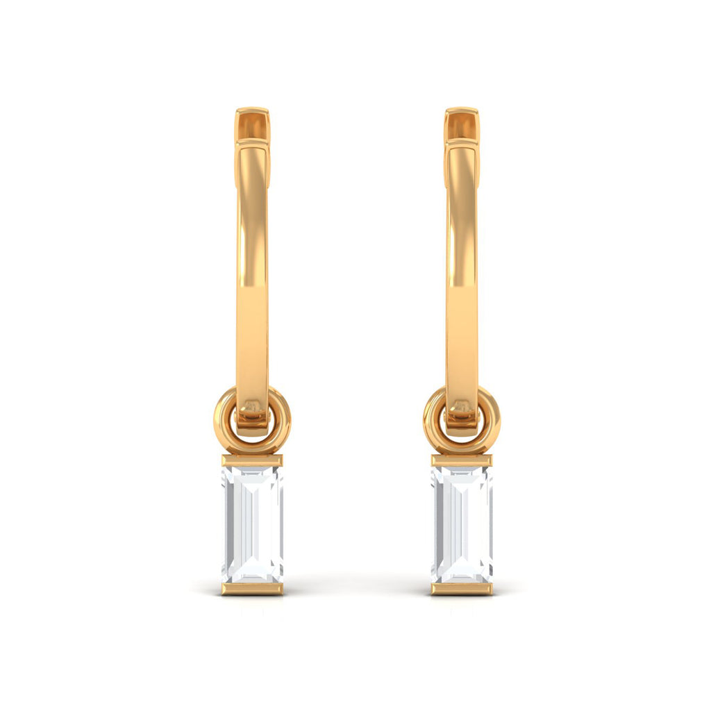 1/4 CT Baguette Cut Diamond Solitaire Hoop Drop Earrings in Gold Diamond - ( HI-SI ) - Color and Clarity - Rosec Jewels