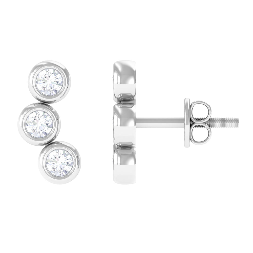 1/2 CT Bezel Set Round Moissanite Three Stone Stud Earrings Moissanite - ( D-VS1 ) - Color and Clarity - Rosec Jewels