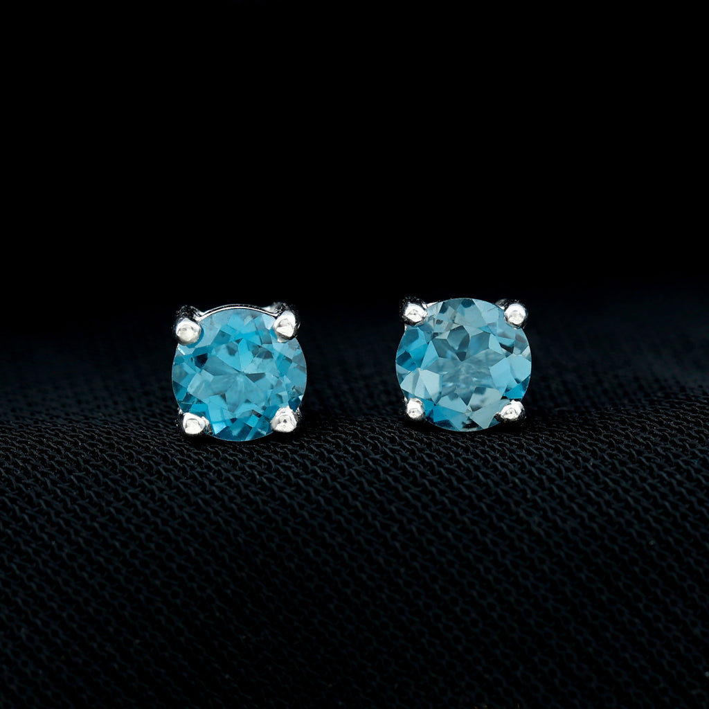 1.25 CT Round Cut London Blue Topaz Solitaire Stud Earrings London Blue Topaz - ( AAA ) - Quality - Rosec Jewels