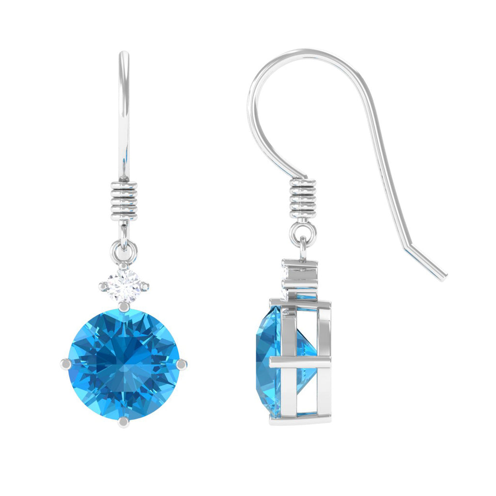 4.25 CT Swiss Blue Topaz Solitaire Dangle Earrings with Moissanite Swiss Blue Topaz - ( AAA ) - Quality - Rosec Jewels