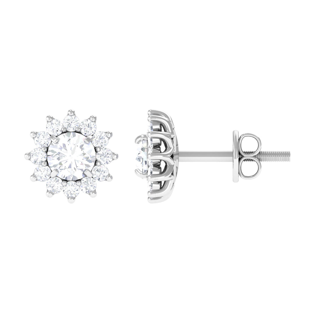 1.25 CT Round Moissanite Flower Halo Stud Earrings Moissanite - ( D-VS1 ) - Color and Clarity - Rosec Jewels