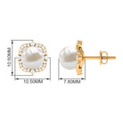 Classic Freshwater Pearl Stud Earrings with Diamond Halo Freshwater Pearl - ( AAA ) - Quality - Rosec Jewels