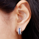 1.50 CT Created Blue Sapphire and Diamond Wide Hoop Drop Earrings Lab Created Blue Sapphire - ( AAAA ) - Quality - Rosec Jewels