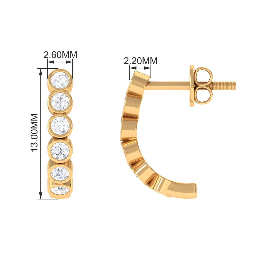 3/4 CT Bezel Set Round Moissanite Simple J Hoop Earrings Moissanite - ( D-VS1 ) - Color and Clarity - Rosec Jewels
