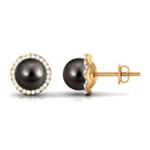 Classic Tahitian Pearl Stud Earrings with Diamond Halo Tahitian pearl - ( AAA ) - Quality - Rosec Jewels