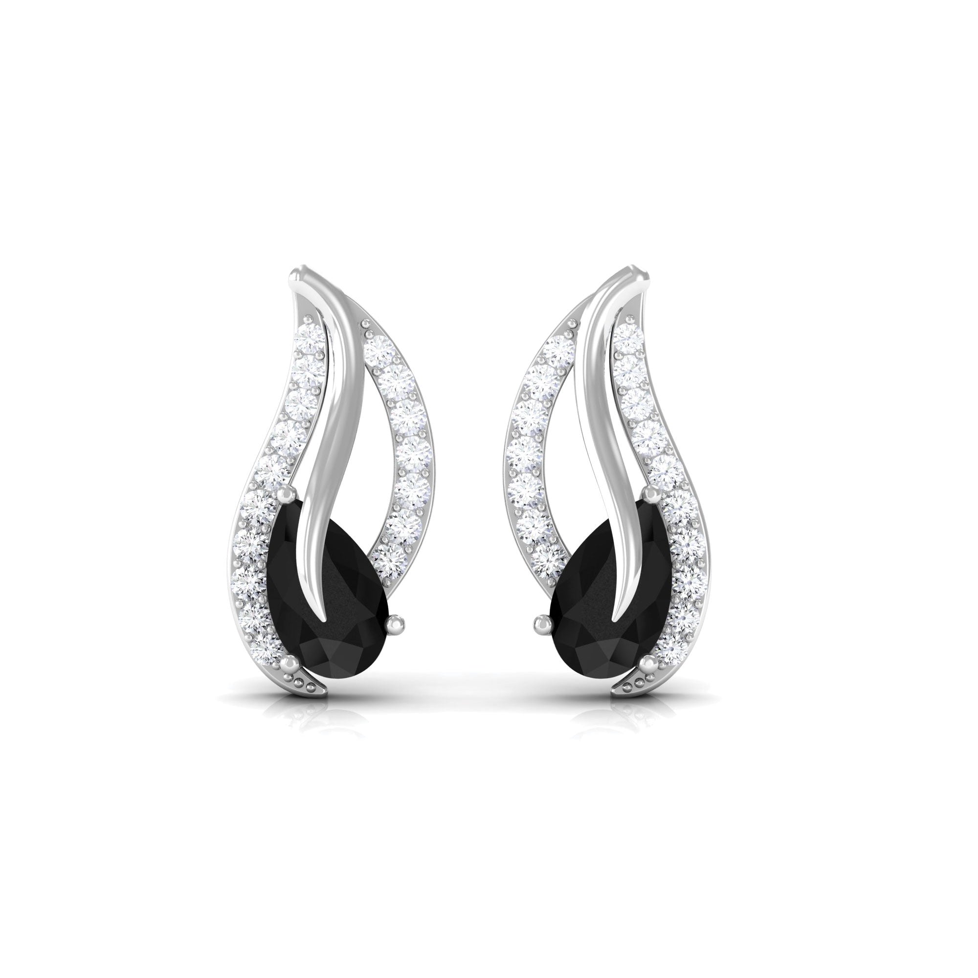 0.5 CT Pear Cut Black Spinel Lead Stud Earrings with Diamond in Prong Setting Black Spinel - ( AAA ) - Quality - Rosec Jewels