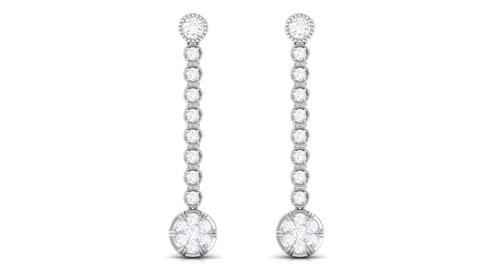 1 CT Round Moissanite Dangle Chain Earrings in Gold Moissanite - ( D-VS1 ) - Color and Clarity - Rosec Jewels