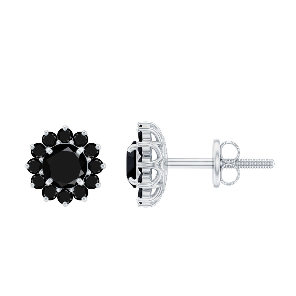 1.5 CT Natural Black Diamond Floral Stud Earrings in Prong Setting Black Diamond - ( AAA ) - Quality - Rosec Jewels