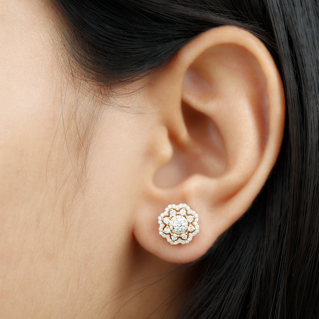 1 CT Flower Inspired Moissanite Statement Stud Earrings Moissanite - ( D-VS1 ) - Color and Clarity - Rosec Jewels