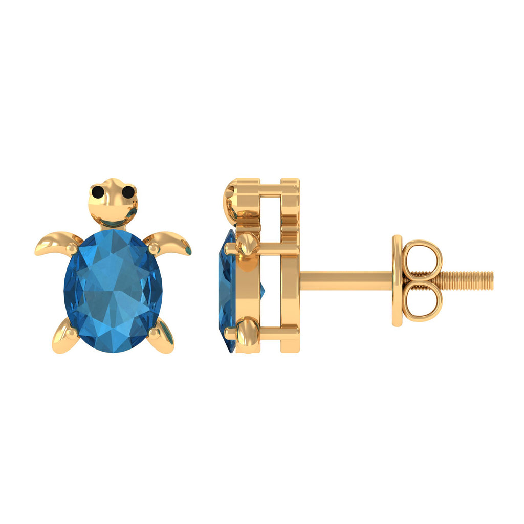 1 CT Oval Cut London Blue Topaz Solitaire Turtle Stud Earrings London Blue Topaz - ( AAA ) - Quality - Rosec Jewels