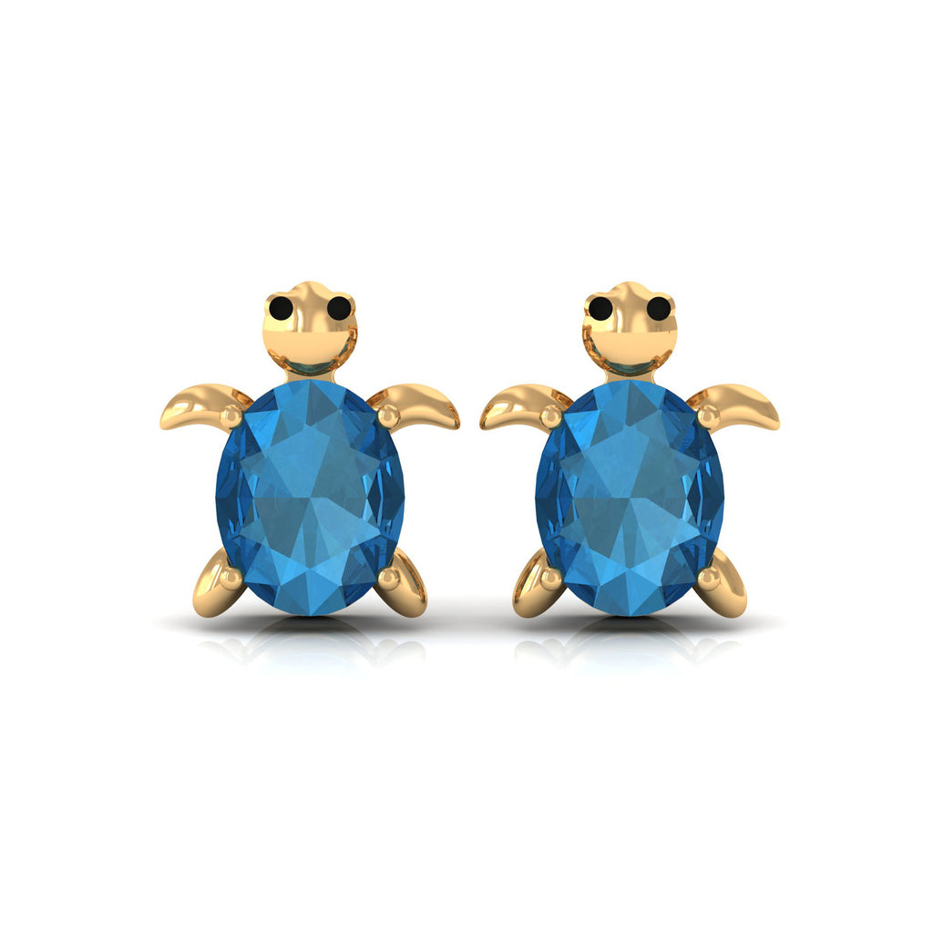 1 CT Oval Cut London Blue Topaz Solitaire Turtle Stud Earrings London Blue Topaz - ( AAA ) - Quality - Rosec Jewels