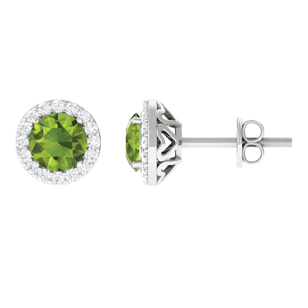1.50 CT Round Peridot and Diamond Halo Stud Earrings Peridot - ( AAA ) - Quality - Rosec Jewels