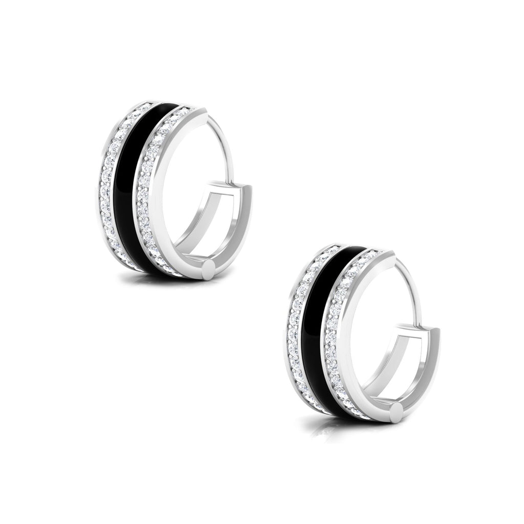 1/2 CT Moissanite Hinged Hoop Earrings with Black Enamel Moissanite - ( D-VS1 ) - Color and Clarity - Rosec Jewels