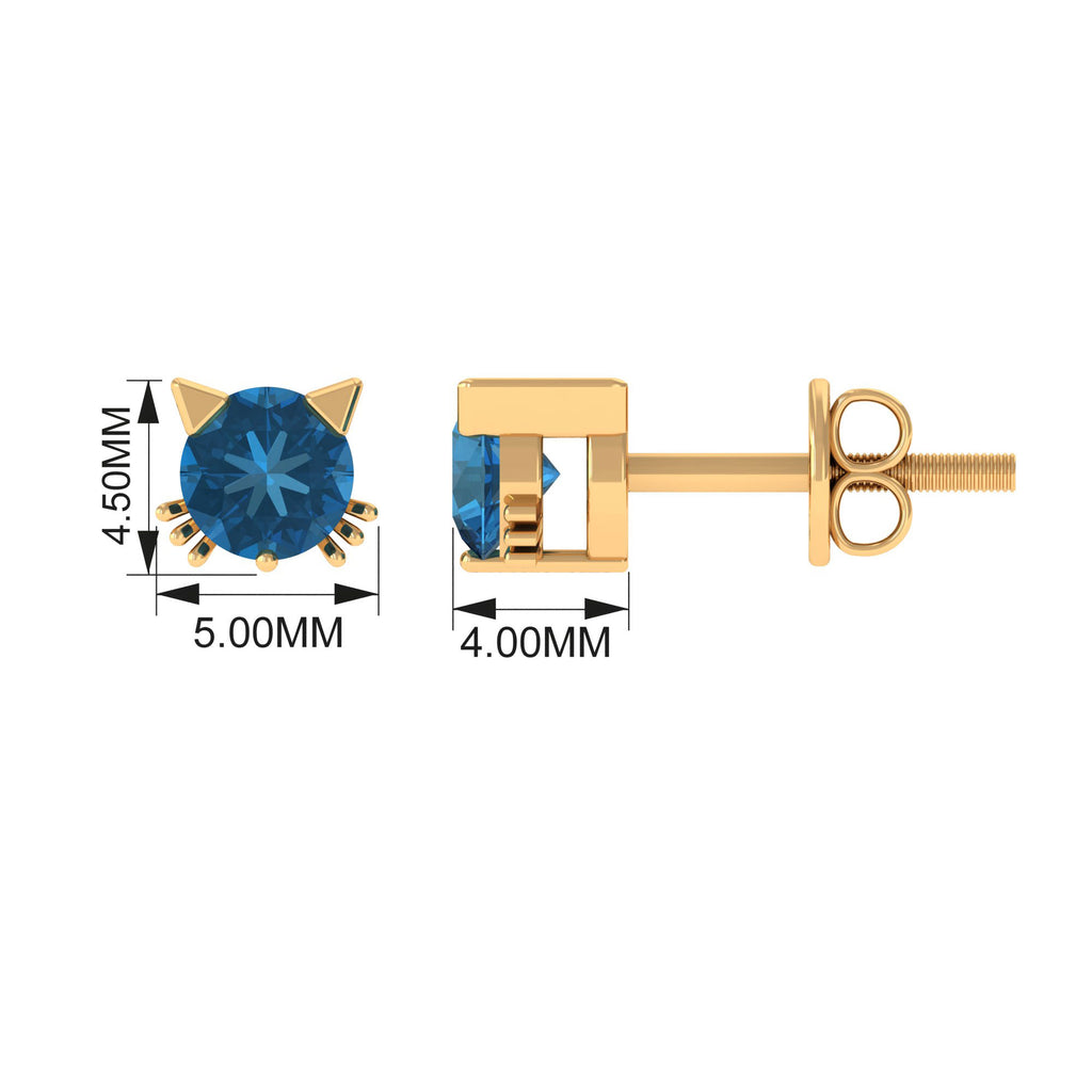 1.25 CT Solitaire London Blue Topaz Cat Stud Earrings in Gold London Blue Topaz - ( AAA ) - Quality - Rosec Jewels